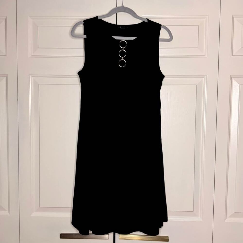 MSK Black Sleeveless Dress Ring Detail Neckline Size Large